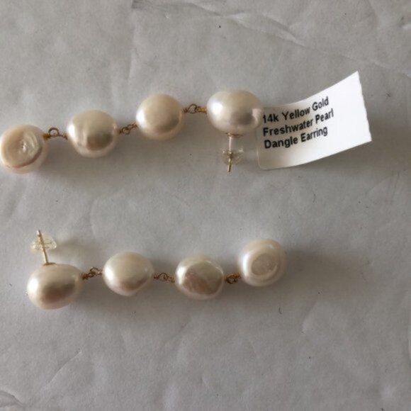 AMA TREASURES Made In The Usa 14kt Gold Freshwater Pearl Dangle Earrings 2 1/4in - Picture 5 of 5